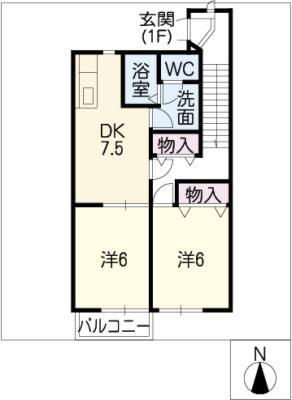 キャッスル巾 B(2DK/2階)の間取り写真
