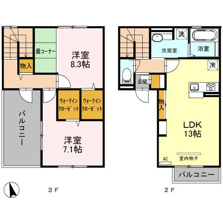 グランオッツ III 203(2LDK/2階)の間取り写真