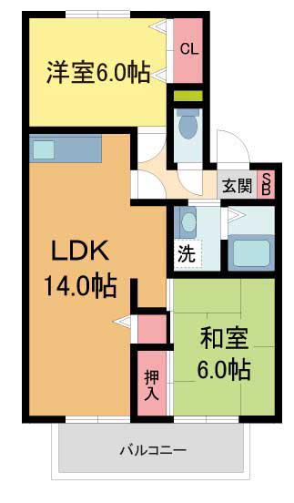 プレステージ芦屋F棟(2LDK/2階)の間取り写真