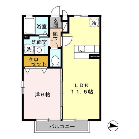 リバーウォーク B棟(1LDK/2階)の間取り写真