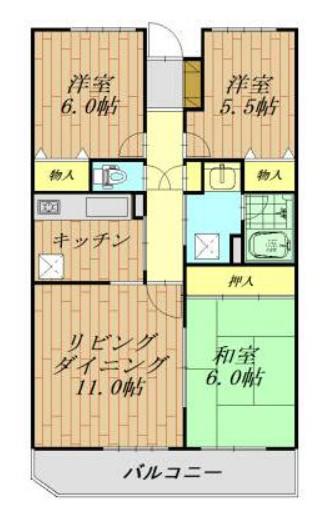 ペアシティ久喜参番館(3LDK/3階)の間取り写真