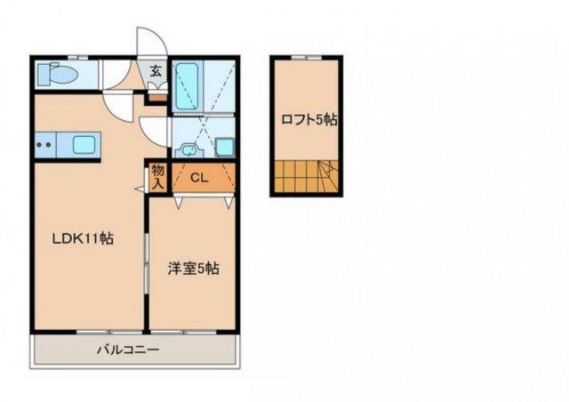 ハレクラニ唐津(1LDK/2階)の間取り写真