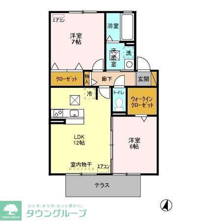 セブンオークスA(2LDK/1階)の間取り写真