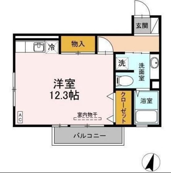 ストゥーディオ雅A棟(ワンルーム/2階)の間取り写真