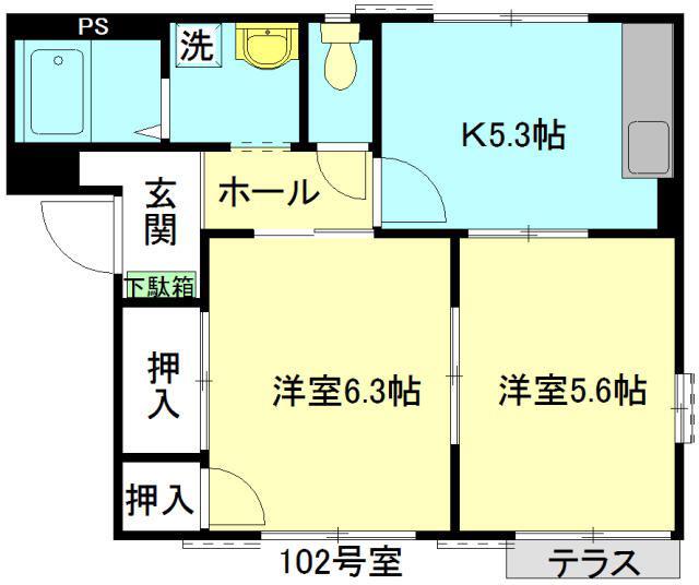 ハイツ桜台B棟(2K/1階)の間取り写真
