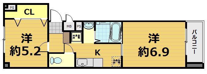 八廣ビル(2K/4階)の間取り写真