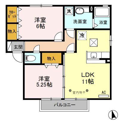 フラワーレジデンスサンモールA(2LDK/1階)の間取り写真