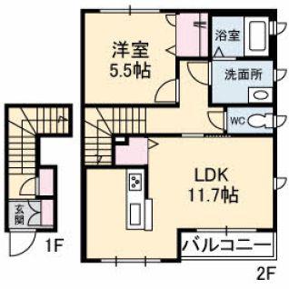 シルフィード山波(1LDK/2階)の間取り写真