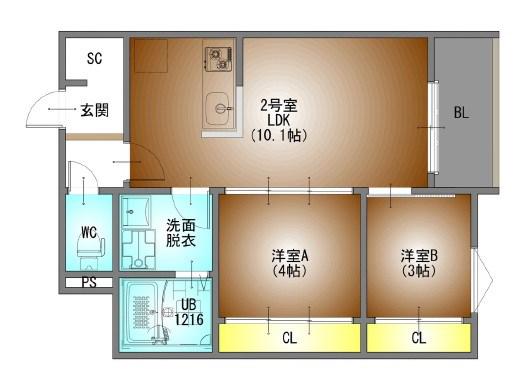 REGALEST PREMA本陣(2LDK/2階)の間取り写真