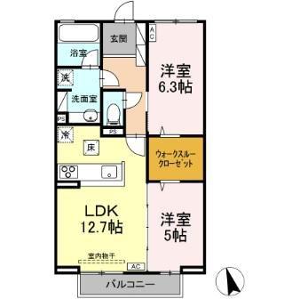 グランディール(2LDK/1階)の間取り写真
