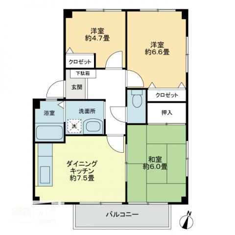 フォブールソレイユ(3DK/2階)の間取り写真