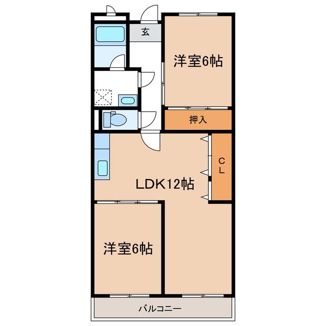 リンピア石橋(2LDK/2階)の間取り写真