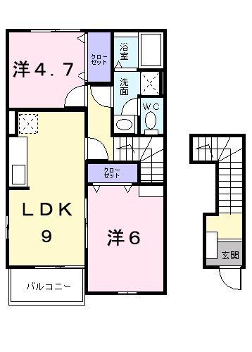スカイハイツC(2DK/2階)の間取り写真