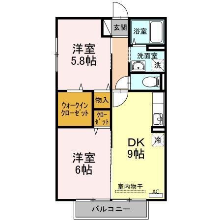 ラ・ペジブル(2DK/2階)の間取り写真