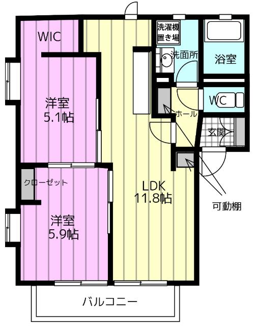 DEUXAILES I(2LDK/1階)の間取り写真