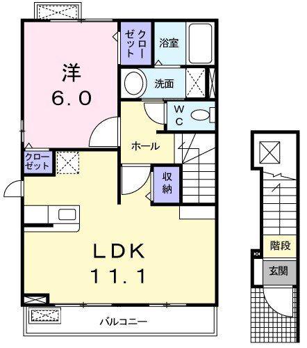 ベル・ブローテB(1LDK/2階)の間取り写真