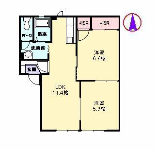 ラフォーレ櫛原A棟(2LDK/1階)の間取り写真