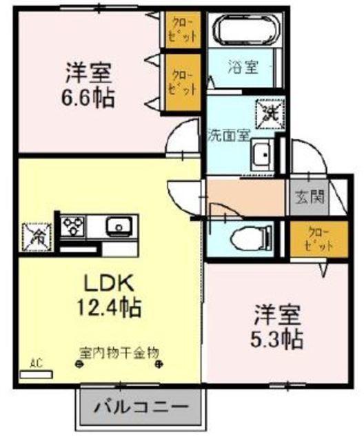 グラシューズ(2LDK/1階)の間取り写真