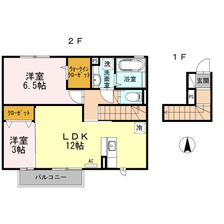 アウグーリオカーサ(2LDK/2階)の間取り写真