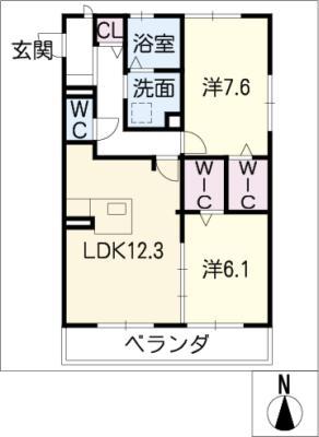 シャンポール(2LDK/1階)の間取り写真