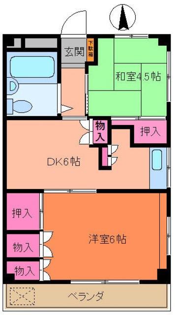ニイクラハイツ(2DK/2階)の間取り写真