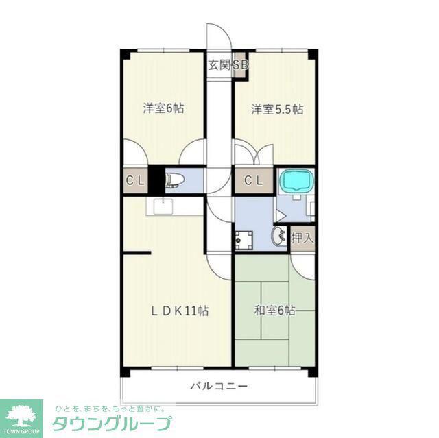 INOVE武蔵砂川(3LDK/3階)の間取り写真