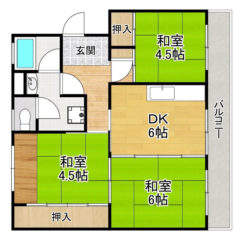 釈尊寺第一5号棟(3DK/3階)の間取り写真