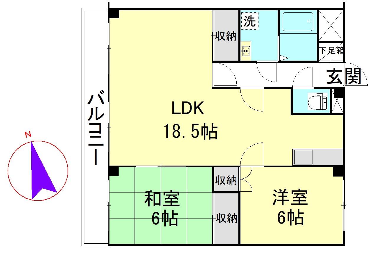 エスポワール春日部(2LDK/3階)の間取り写真