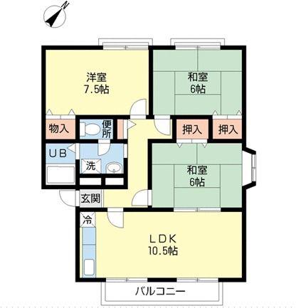グリーンヒルズB(3LDK/1階)の間取り写真