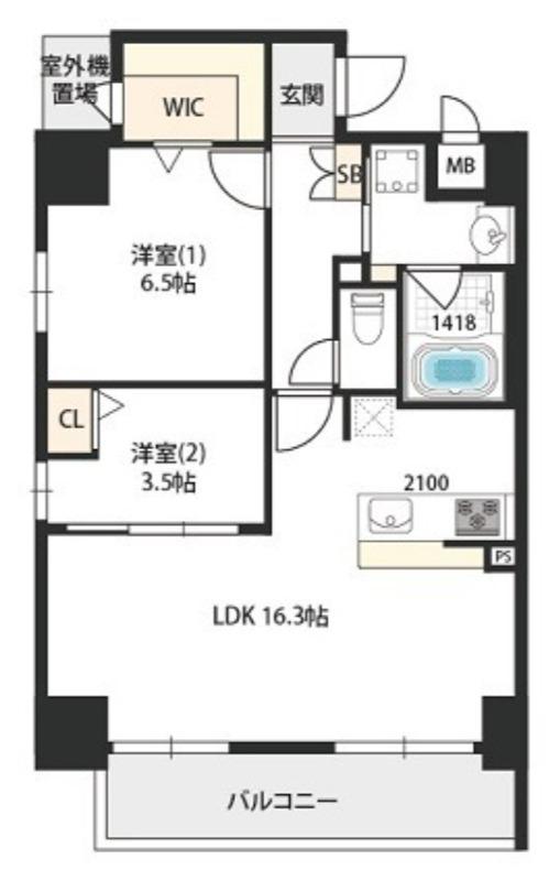 BERN GARDEN UEHONMACHI(2LDK/3階)の間取り写真