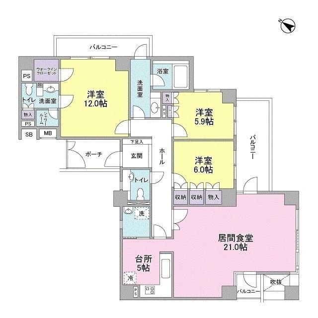 ロイヤルフェルティ豊中緑丘(3LDK/3階)の間取り写真