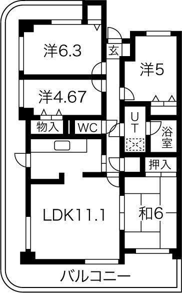 地下鉄名城線 八事日赤駅 徒歩7分 7階建 築36年(4LDK/3階)の間取り写真