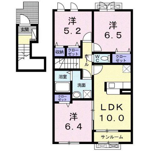 シェル・トゥールB(3LDK/2階)の間取り写真