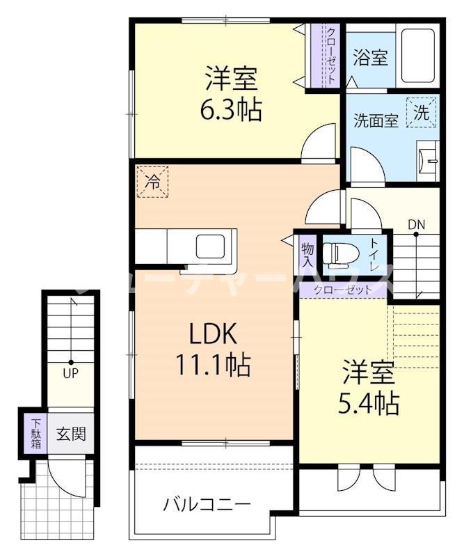 LA VITA COMODA(2LDK/2階)の間取り写真