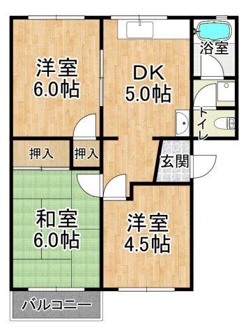 神戸電鉄三田線 五社駅 徒歩18分 5階建 築54年(3DK/3階)の間取り写真