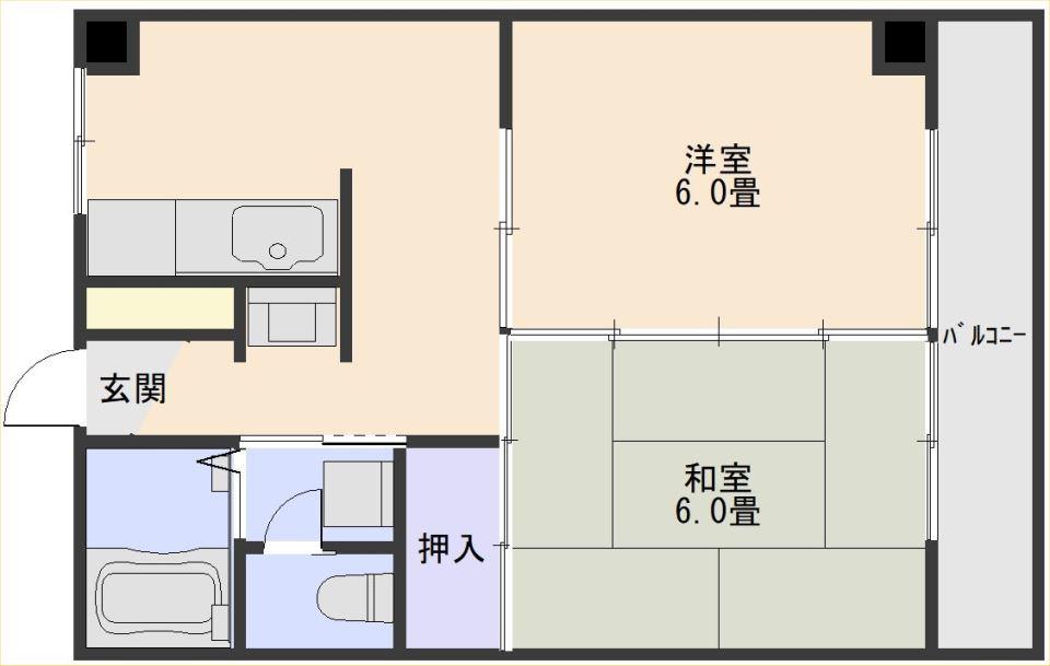 コンフォート幸(2DK/4階)の間取り写真