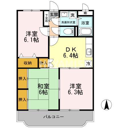 柳原マンション I(3DK/1階)の間取り写真