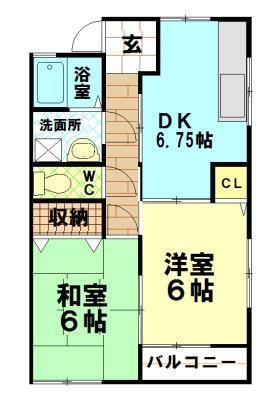 ハッピーハイツ(2DK/2階)の間取り写真