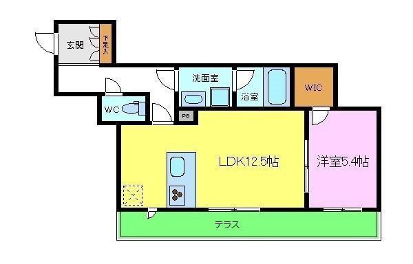 LHOTELDE三国ヶ丘(1LDK/1階)の間取り写真