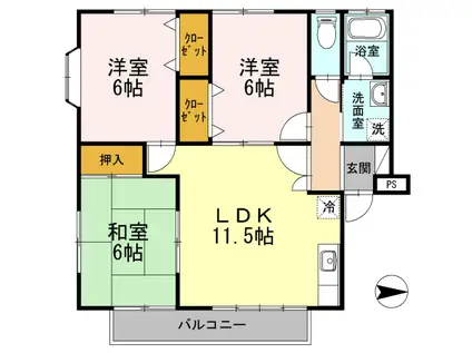 シャルマン野口(3LDK/1階)の間取り写真