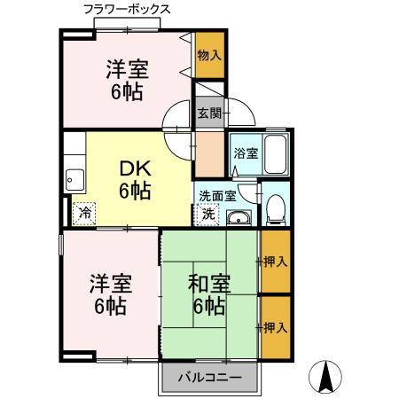 ロイヤルガーデン吉倉 C(3DK/2階)の間取り写真