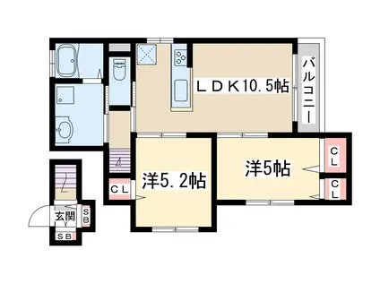 ポン・リーヴル新大阪(2LDK/2階)の間取り写真