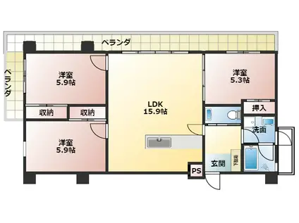 沖縄都市モノレール てだこ浦西駅 車で12分 3階建 築2年(3LDK/3階)の間取り写真