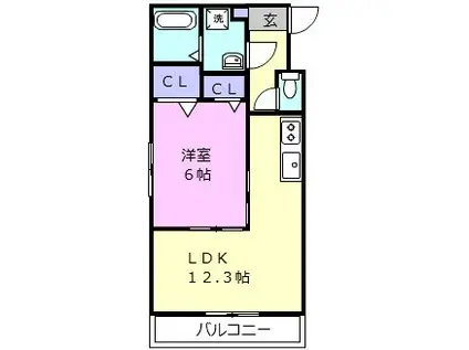 カムズエイト(1LDK/2階)の間取り写真