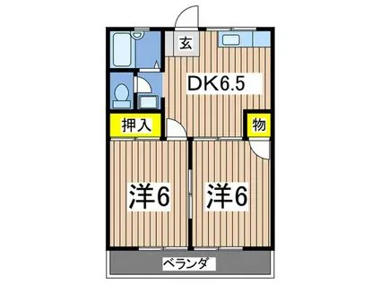 ハイツ山本(2DK/2階)の間取り写真