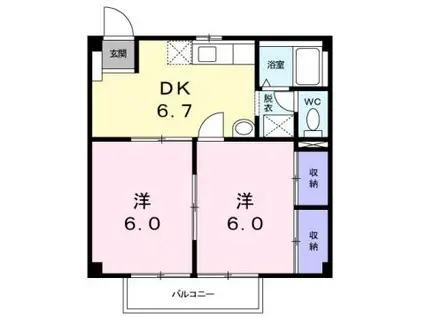 くらしきグリーンハイツ(2DK/1階)の間取り写真
