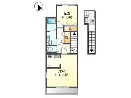 プレンデトワール五毛(1LDK/2階)の間取り写真