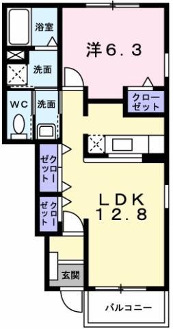 アンジェリカ C(1LDK/1階)の間取り写真