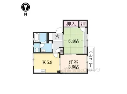 テラス花水木(2K/2階)の間取り写真