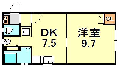 岡本梅林6号棟(1DK/3階)の間取り写真